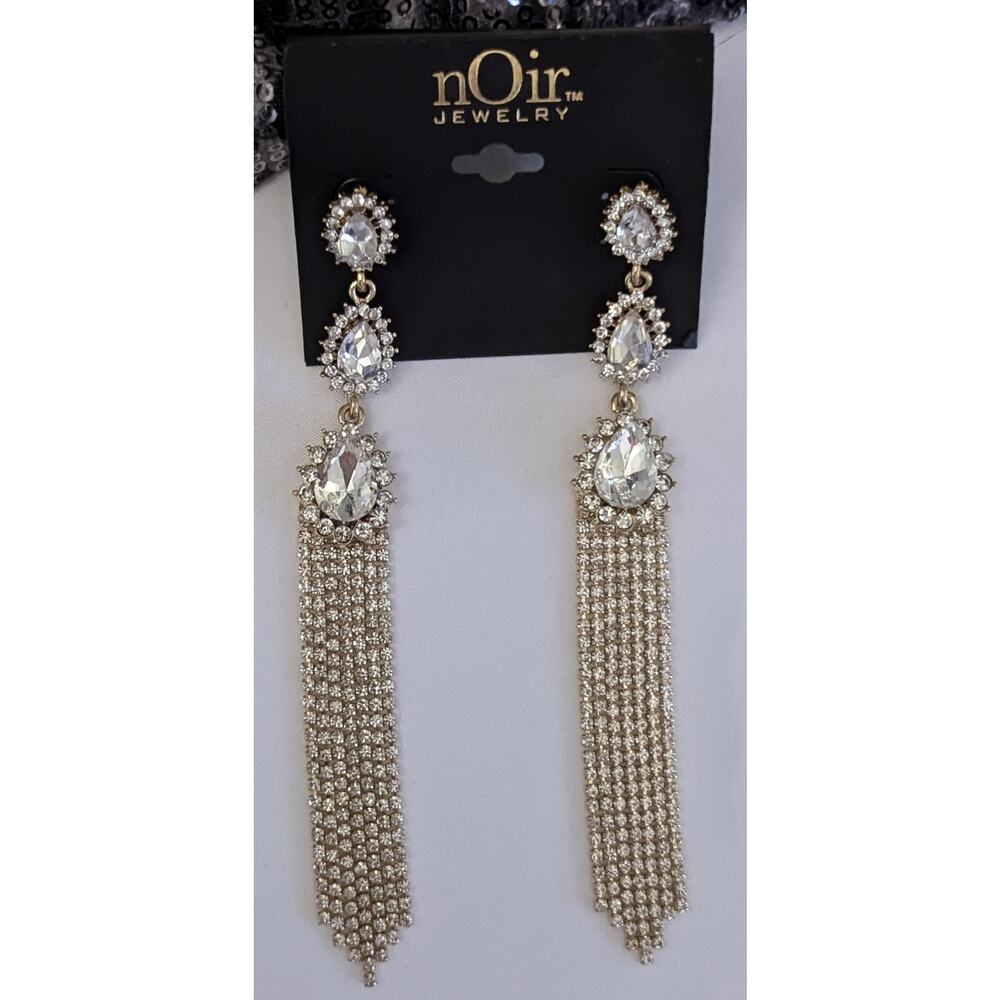 nOir Rhinestone Tassel Earrings - Picture 2 of 5